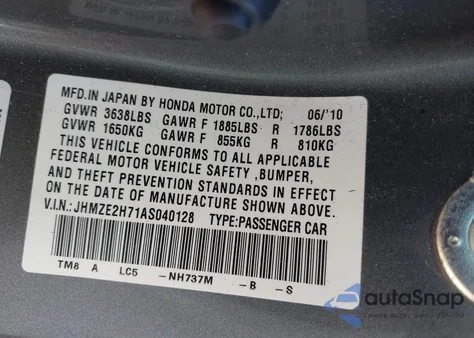 2010 Honda Insight Ex from USA, damaged, VIN JHMZE2H71AS040128